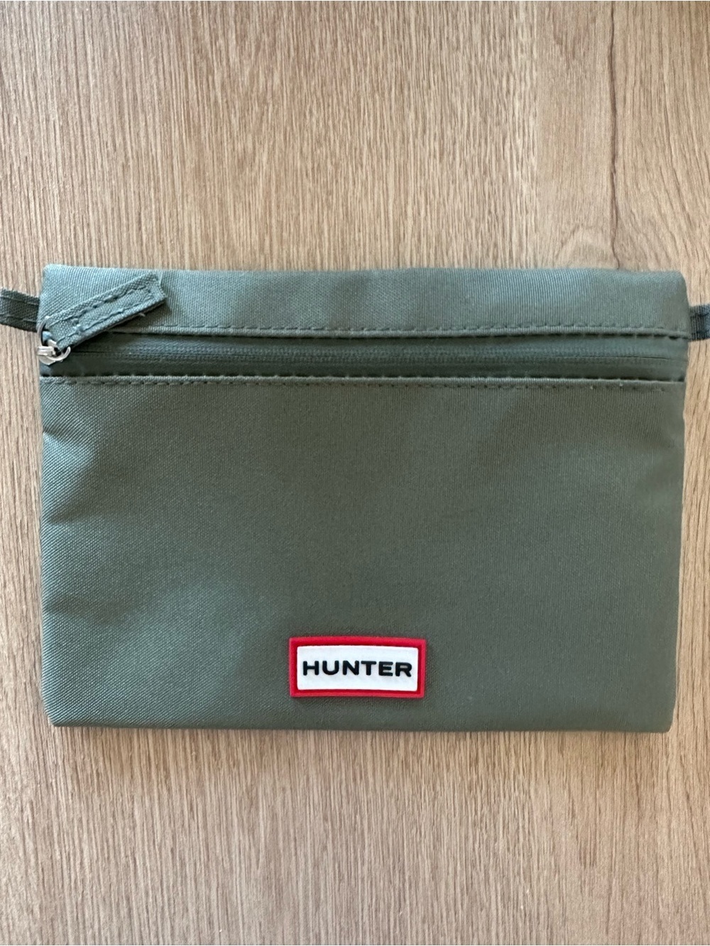 Hunter Olive Zip Pouch with Red Logo Trim